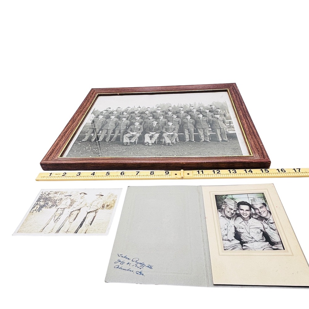 Vintage 1943 WWII US Army Platoon Photographs Framed Group & Candid Columbus GA